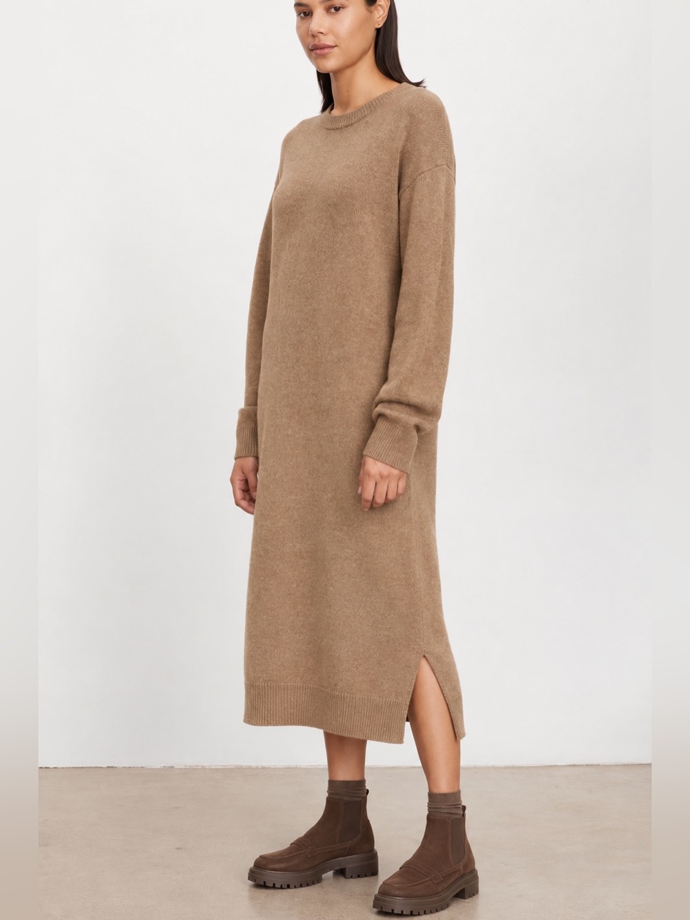 Velvet by Graham & Spencer Kaden Merino Wool Sweater Dress XS Camel Midi